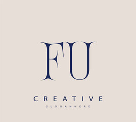 Sophisticated and stylish letter logo design featuring the combination of the letters F and U in dark blue color scheme perfect for branding stationery website headers or social media graphics