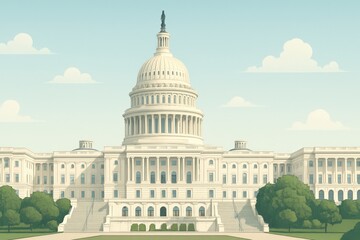 Obraz premium Illustration of a majestic government building under a light-blue sky.