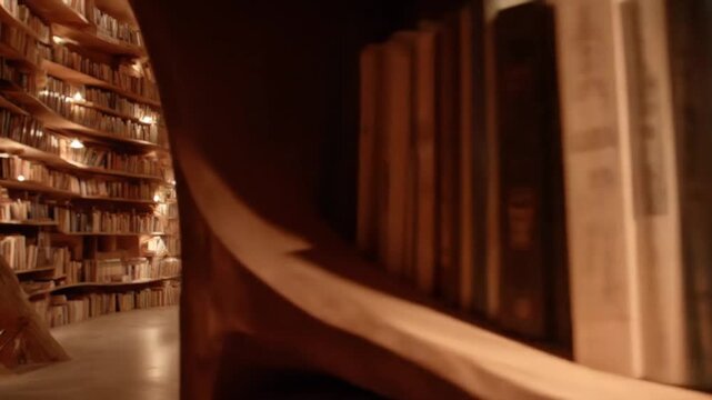 Unique library interior with bookshelves and atmospheric lighting