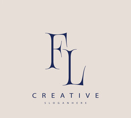 Sophisticated and stylish letter logo design featuring the combination of the letters F and L in dark blue color scheme perfect for branding stationery website headers or social media graphics