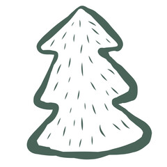 Christmas Tree Cookie. Line Art Illustration.