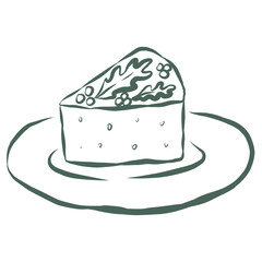 Christmas Cake. Line Art Illustration.