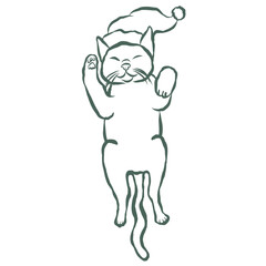 Fototapeta premium Cute Christmas Cat. Line Art Illustration.