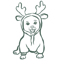 Obraz premium Cute Christmas Dog. Line Art Illustration.