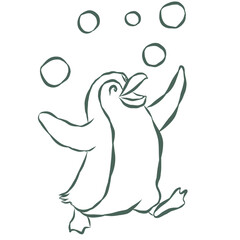 Cute Pinguin. Line Art Illustration.