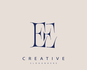 Sophisticated and stylish letter logo design featuring the combination of the letters E and E in dark blue color scheme perfect for branding stationery website headers or social media graphics