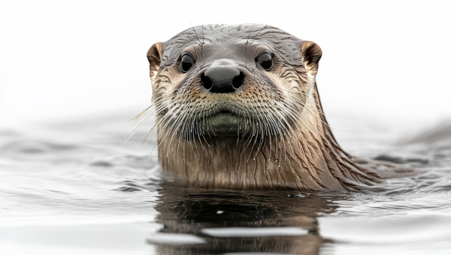  otter in the water, against a transparent background, 