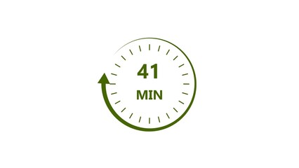 Clock icon 41 minute lime green color 4k illustration. Stopwatch in flat style 41 minute on white background. 