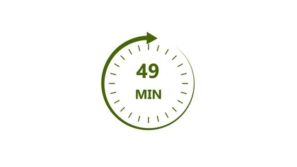 Clock icon 49 minute lime green color 4k illustration. Stopwatch in flat style 49 minute on white background. 