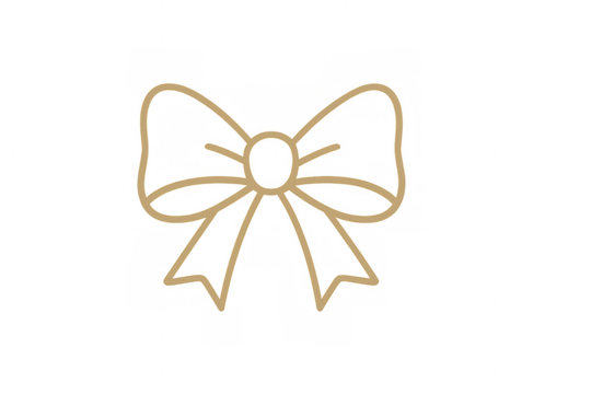 Simple beige bow outline drawing, perfect for holidays, gifts, and festive decorations, presented on a transparent background
