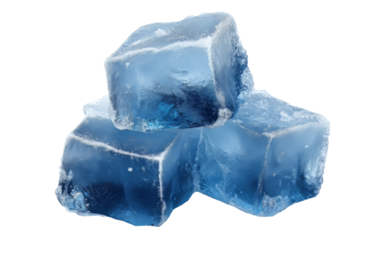 Pile Of Blue Ice Cubes With Frost And Bubbles On Black Background - Powered by Adobe