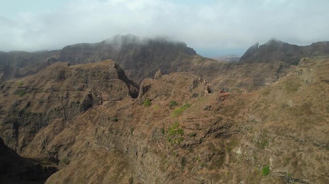 CAPE VERDE - 9.4.2025 - Beautiful aerial footage moving over the Serra Malagueta mountain range of Cape Verde.
