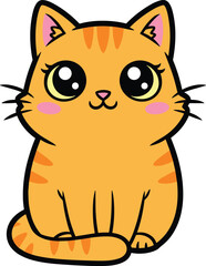 Cartoon orange tabby cat, big eyes, pink ears, blush cheeks, striped fur, sitting pose, vector art, children’s design, isolated background