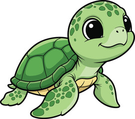 Cartoon turtle walking, cute reptile character, smiling turtle pose, green shell detail, friendly kids illustration, expressive animal mascot, vector art