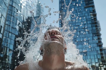 Traveler cooling off by the city