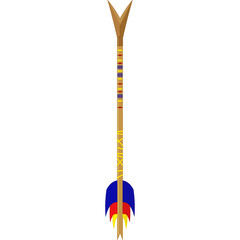 Wooden Arrow with Colorful Fletching and Geometric Patterns on a Transparent Background