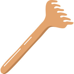 Wooden Back Scratcher Tool with Long Handle and Curved Tines on a White Background