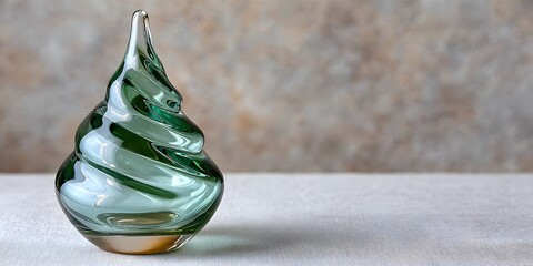Sophisticated tall green glass Christmas tree figurine with elegant swirling design and festive charm
