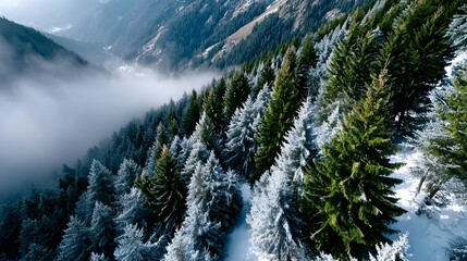 Snow-covered forest landscape under soft natural light with serene atmosphere and tranquility