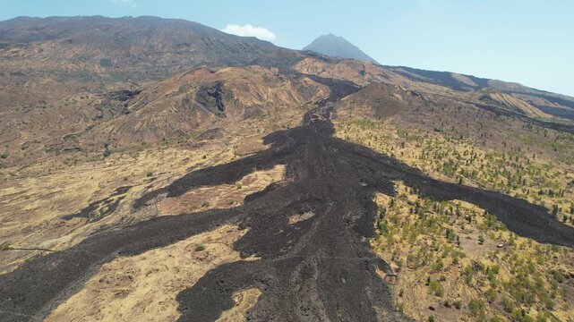 CAPE VERDE - 9.4.2025 - Great aerial footage moving up the lava flow of Cape Verde's Pico do Fogo.