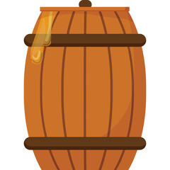 Wooden Honey Barrel With Golden Honey Dripping Down The Side On A Transparent Background