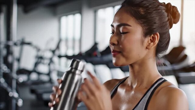 Athlete Rehydrates After Intense Workout at the Gym.