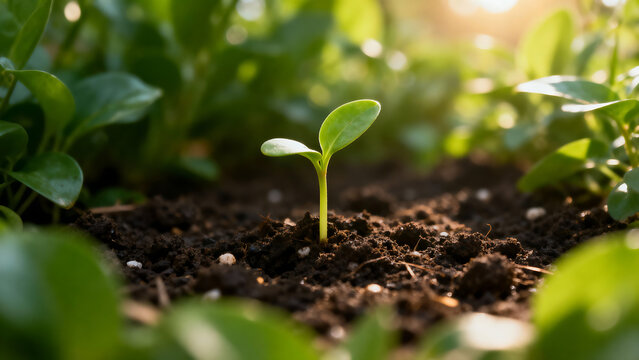 Tender sprout reaching for sunlight represents sustainable growth and new beginnings, ideal for eco-conscious brands and fresh initiatives