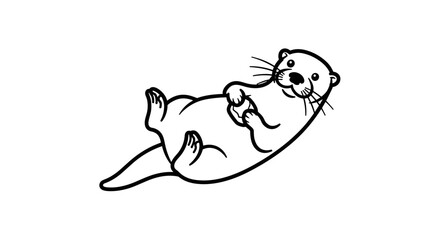 Playful otter relaxing on its back looking at the viewer.