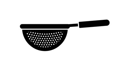 Simple Black and White Icon of a Kitchen Strainer.