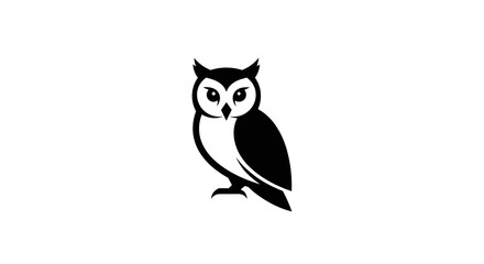 Simple Black and White Owl Icon Illustration.