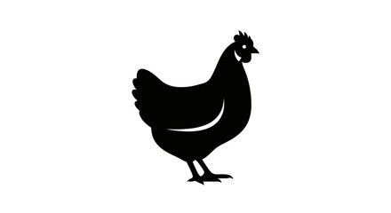 Black Silhouette of a Chicken Standing on a White Background.