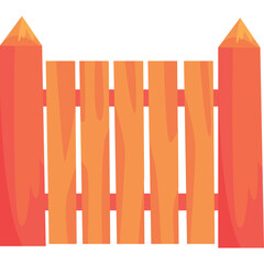 Wooden Fence With Pointed Posts In Warm Orange and Red Tones On A Transparent Background Simple Garden Barrier Design Element