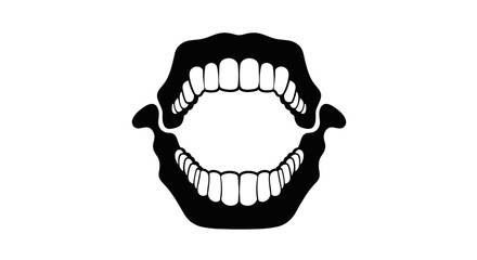 Monochrome vector illustration of an open human mouth with teeth.