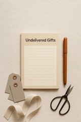 Minimal Christmas planning scene with undelivered gift notebook