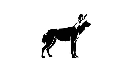 Obraz premium African wild dog silhouette standing against a white background.