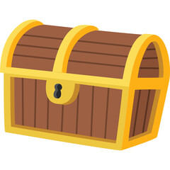 Wooden Treasure Chest with Golden Accents and Lock Detail Isolated on Transparent Background
