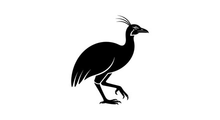 Fototapeta premium Black silhouette of a cassowary bird walking isolated on a white background side view.