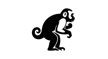 Fototapeta premium Stylized Black Silhouette of a Curious Monkey.