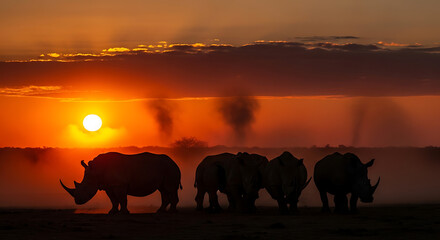 Sunset Shadows – Rhinoceros Silhouettes