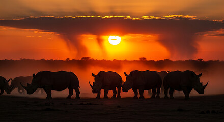 Sunset Shadows – Rhinoceros Silhouettes