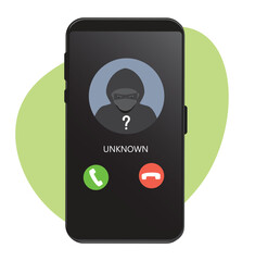 Smartphone call from unknown or stranger number. Scam, Prank, Fraud, and phishing on a mobile phone