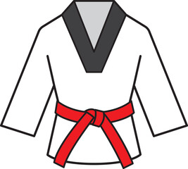 Taekwondo Martial art Uniform with Red belt icon.
