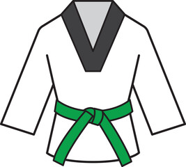 Taekwondo Martial art Uniform with Green belt icon.