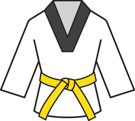 Taekwondo Martial art Uniform with Green belt icon.