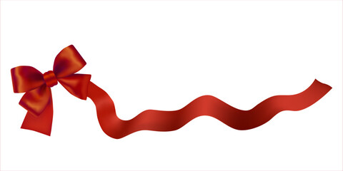 Red satin bow and ribbon. Vector illustration for greeting cards, winter prints, cover, calendar, gift tags and social media isolated on the white background	
