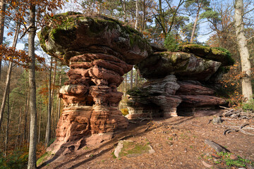 rocher en grès rose en forêt de Baerenthal