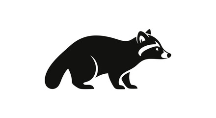 Fototapeta premium Black raccoon silhouette illustration on white background animal art.