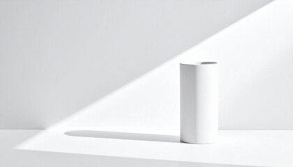 Fototapeta premium White Cylindrical Vase Mockup, Sharp Linear Edge Shadow