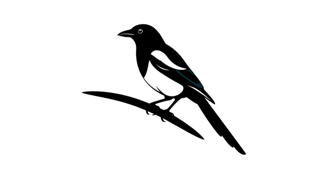 Magpie Perched on Branch A Striking Silhouette.