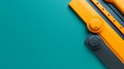 Abstract Teal Background with Orange and Gray Geometric Shapes, Minimalist ,Render